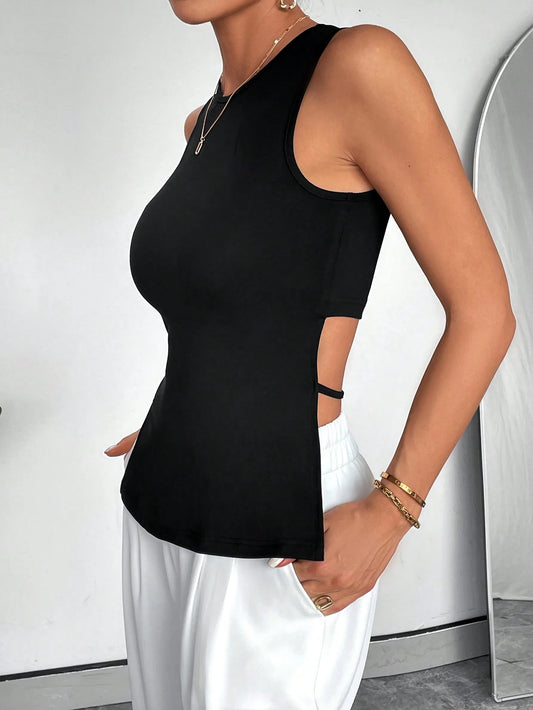 Siren Gaze Women's Solid Color Backless Casual Tank Top Summer Black