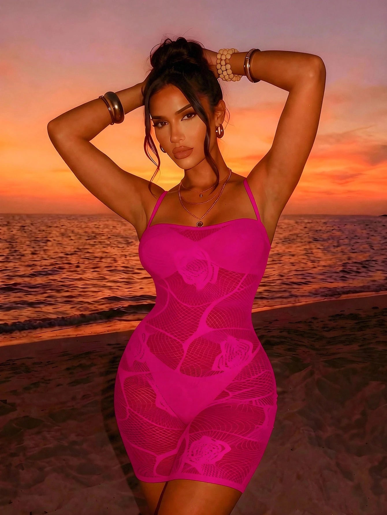 Sirith New Black Fishnet Hollow Sexy Spaghetti Strap Bodycon Backless Dress, Paired With Slimming Knit Underdress For Women
