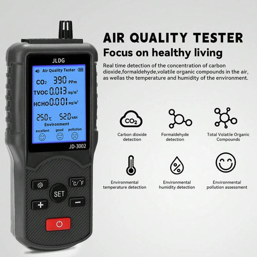 Six In One Formaldehyde Tester Air Quality Tester Air Detection Carbon Dioxide Detection Portable Temperature Detection, Humidity Detection Harmful Volatile Substance Tester, Pollution Assessment Tes