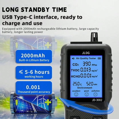 Six In One Formaldehyde Tester Air Quality Tester Air Detection Carbon Dioxide Detection Portable Temperature Detection, Humidity Detection Harmful Volatile Substance Tester, Pollution Assessment Tes
