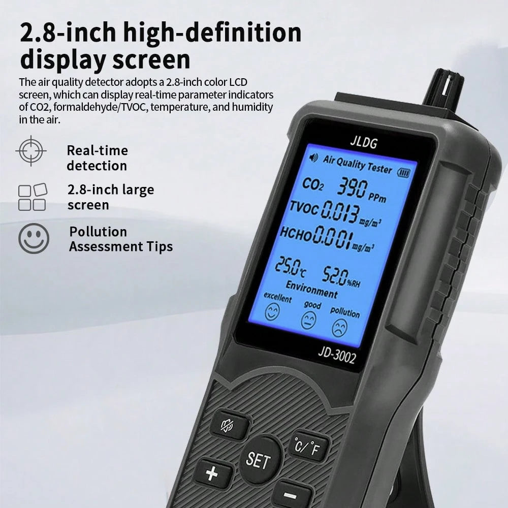 Six In One Formaldehyde Tester Air Quality Tester Air Detection Carbon Dioxide Detection Portable Temperature Detection, Humidity Detection Harmful Volatile Substance Tester, Pollution Assessment Tes