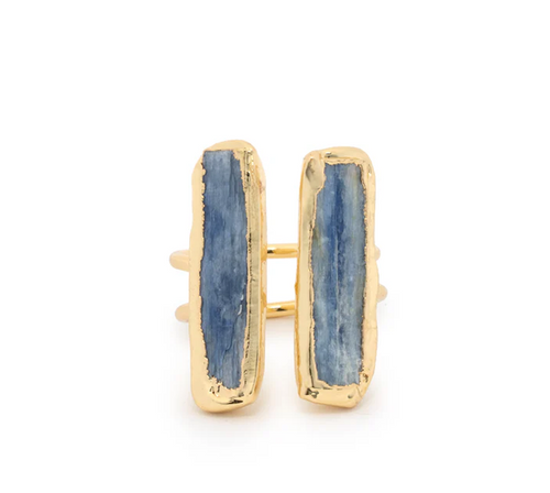 Skye Two Elongated Blue Stones on Open Gold Band