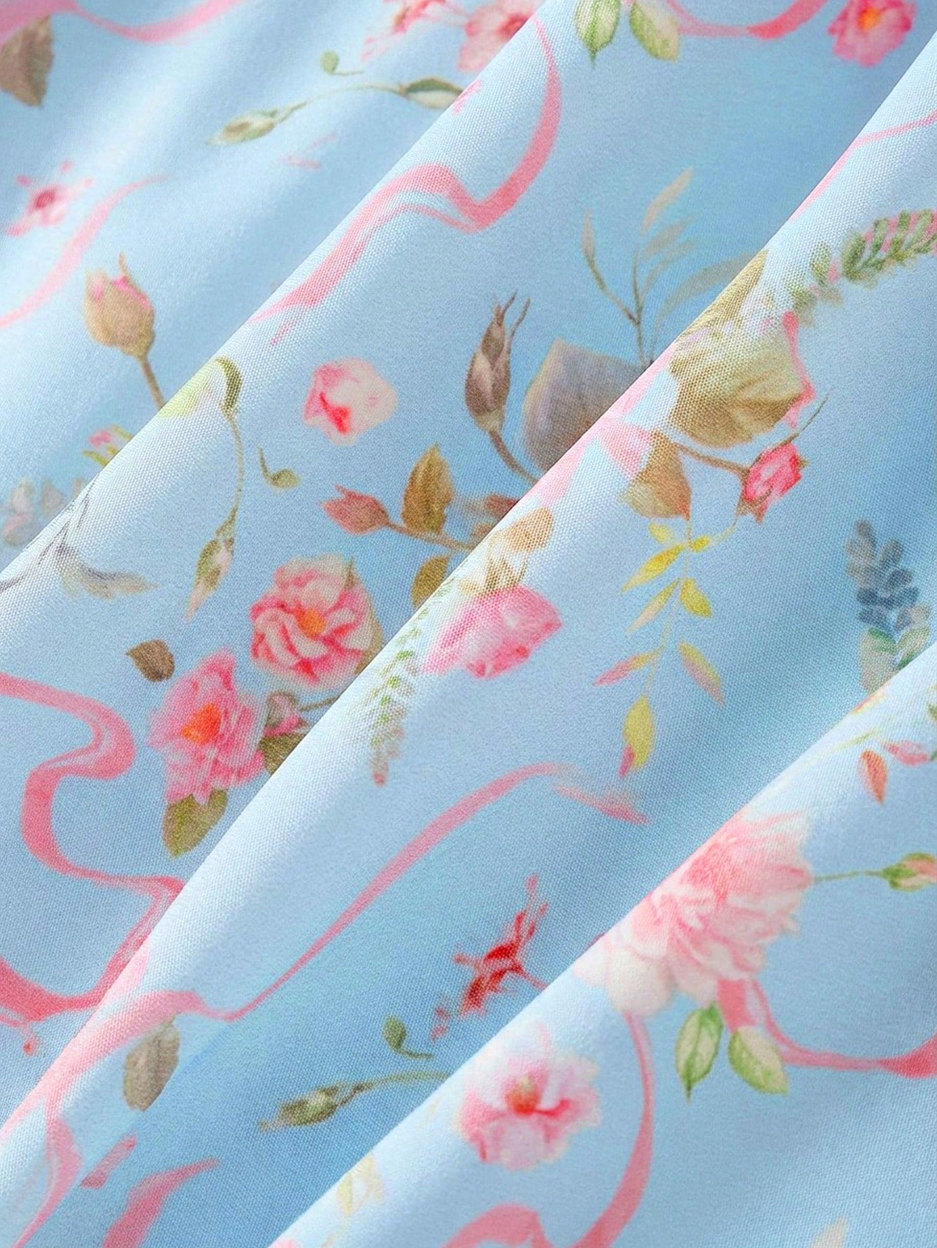 Skyraze Light Blue Floral Summer Casual Party Maxi Dress,Women Puff Sleeve Lace Ruffle Vintage Cottagecore Garden Picnic Fairycore Elegant Fashion