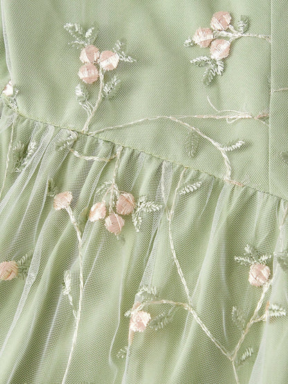 Skyraze Women's Sage Green Summer Casual Party Off Shoulder Floral Embroidery Ruffle Elegant Midi Dress,Wedding Guest Garden Picnic Cottagecore French Style