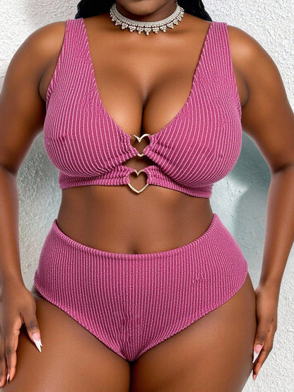 Slaydiva 2025 Plus Size Women Solid Textured 2 Pieces Bikini Summer