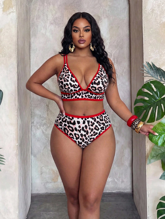Slaydiva 2026 New Plus Size Women Leopard Print Sexy Bikini Set, Suitable For Beach & Resort Wear, Spring/Summer