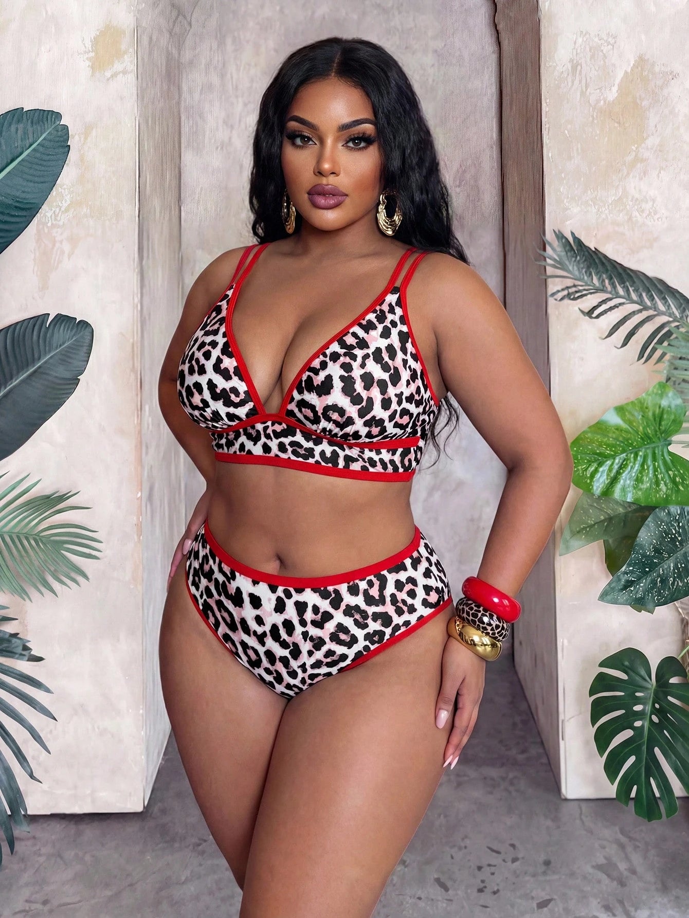 Slaydiva 2026 New Plus Size Women Leopard Print Sexy Bikini Set, Suitable For Beach & Resort Wear, Spring/Summer