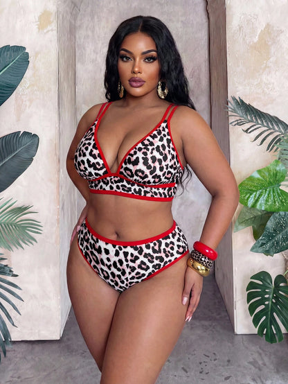 Slaydiva 2026 New Plus Size Women Leopard Print Sexy Bikini Set, Suitable For Beach & Resort Wear, Spring/Summer