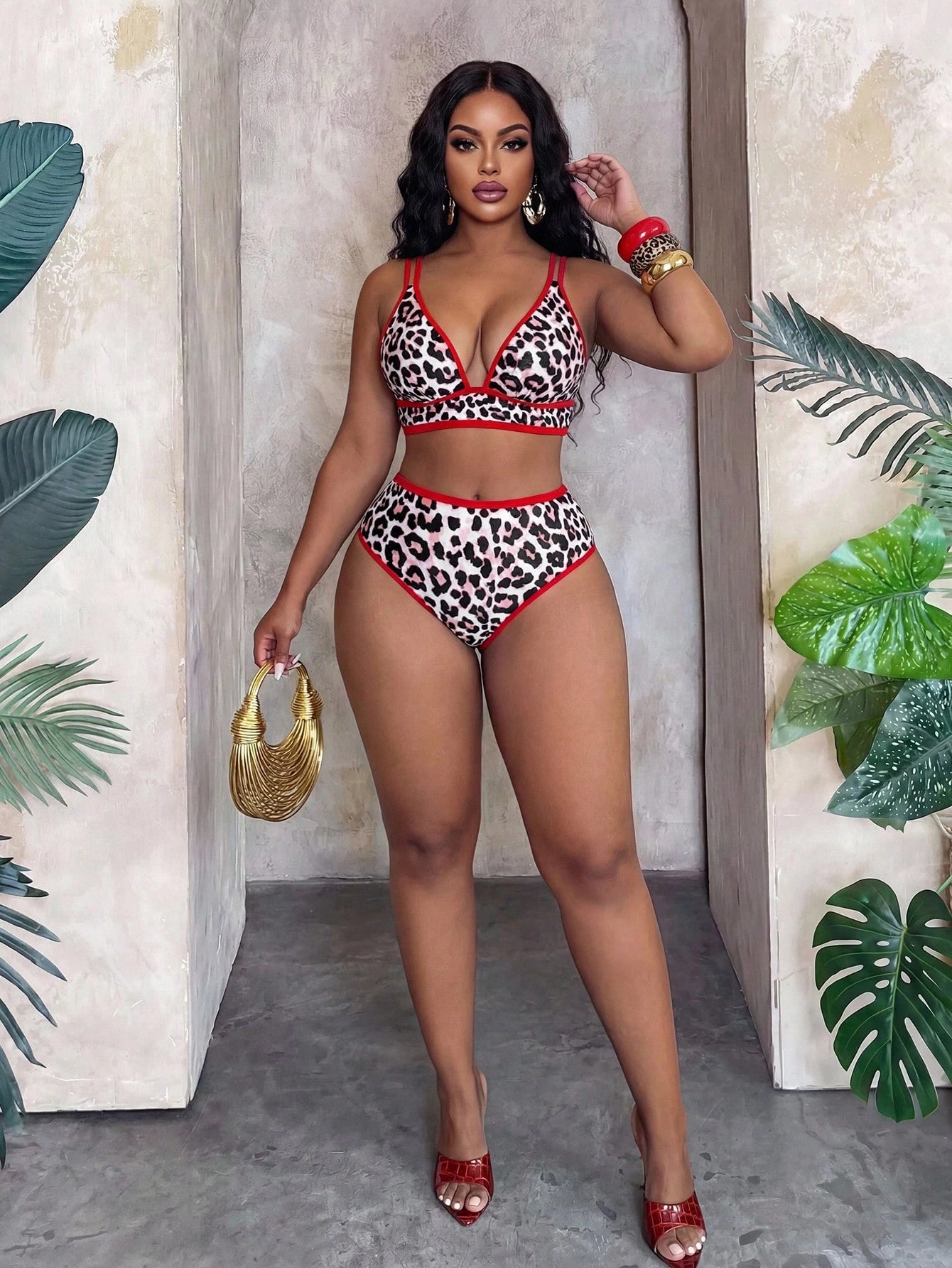 Slaydiva 2026 New Plus Size Women Leopard Print Sexy Bikini Set, Suitable For Beach & Resort Wear, Spring/Summer