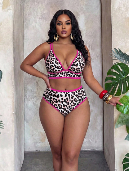 Slaydiva 2026 New Plus Size Women Leopard Print Sexy Bikini Set, Suitable For Beach & Resort Wear, Spring/Summer