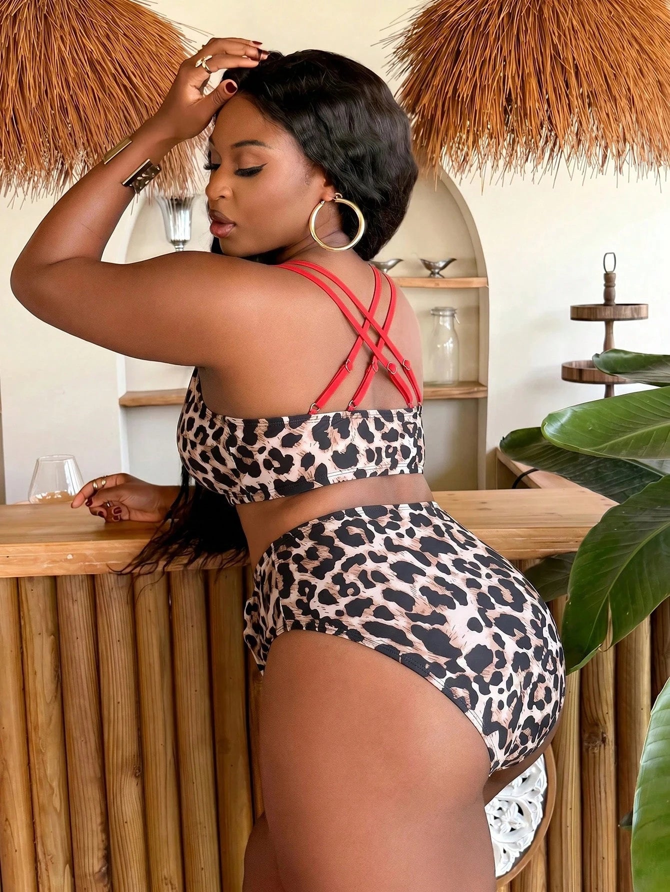 Slaydiva 2026 New Summer Beach Vacation Sexy Casual Patchwork Leopard Print Plus Size Swimsuit Set Beige