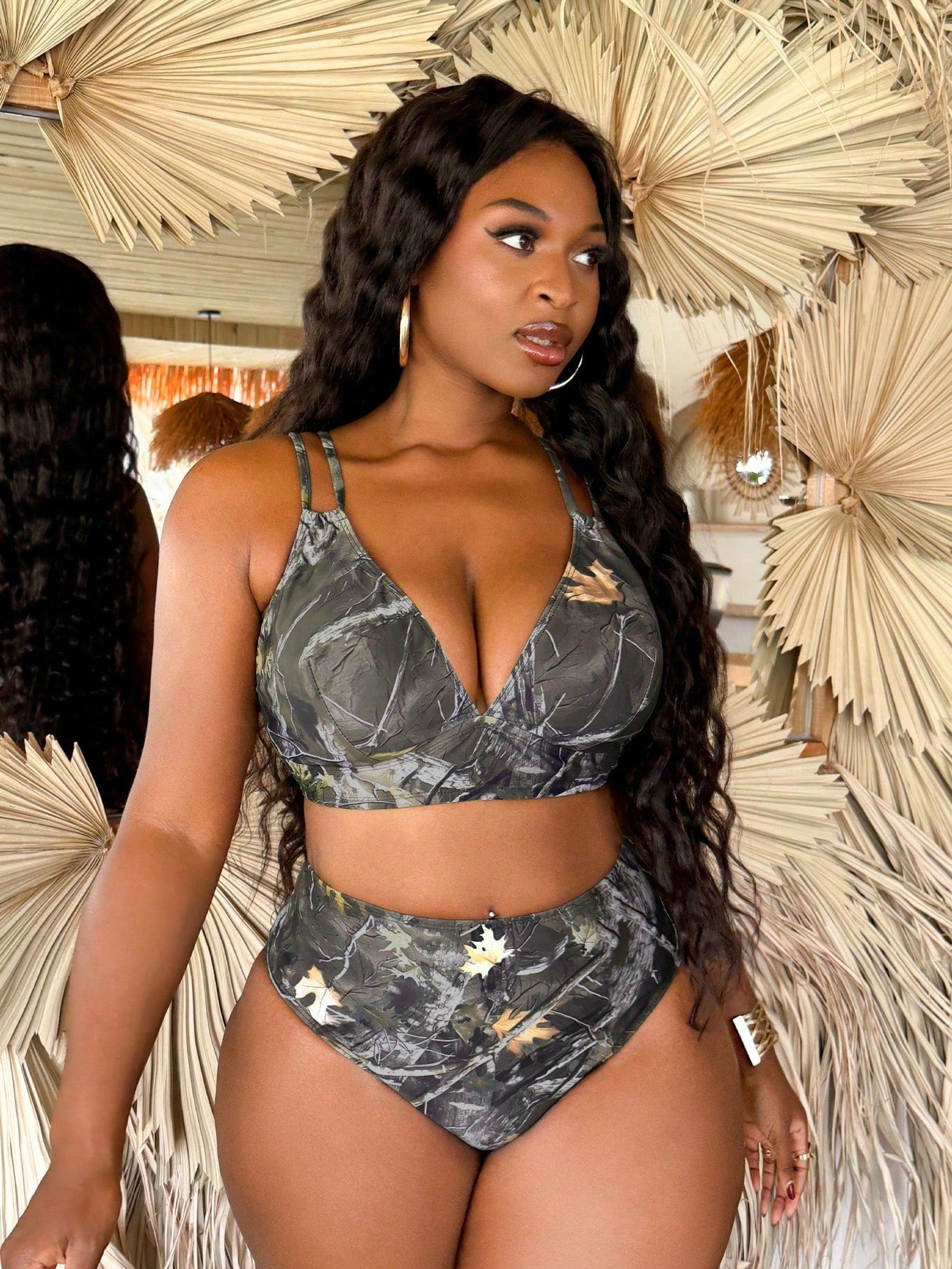 Slaydiva 2026 New Summer Beach Vacation Sexy Casual Patchwork Leopard Print Plus Size Swimsuit Set Beige