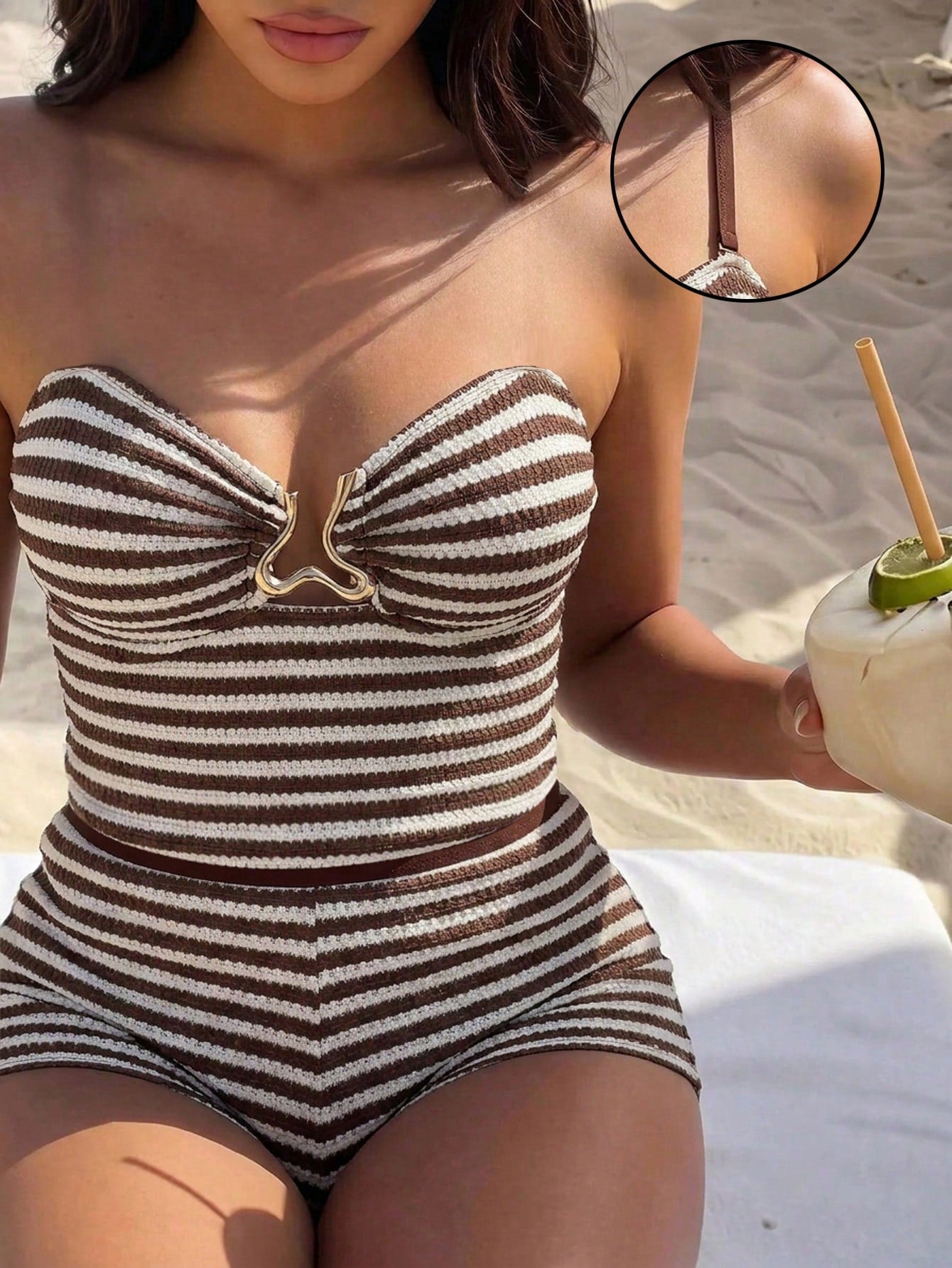 Slaydiva 2026 Spring/Summer New Plus Size Tank Bikini Special Fabric Metal Trim Back Tie Women's Swimwear Set