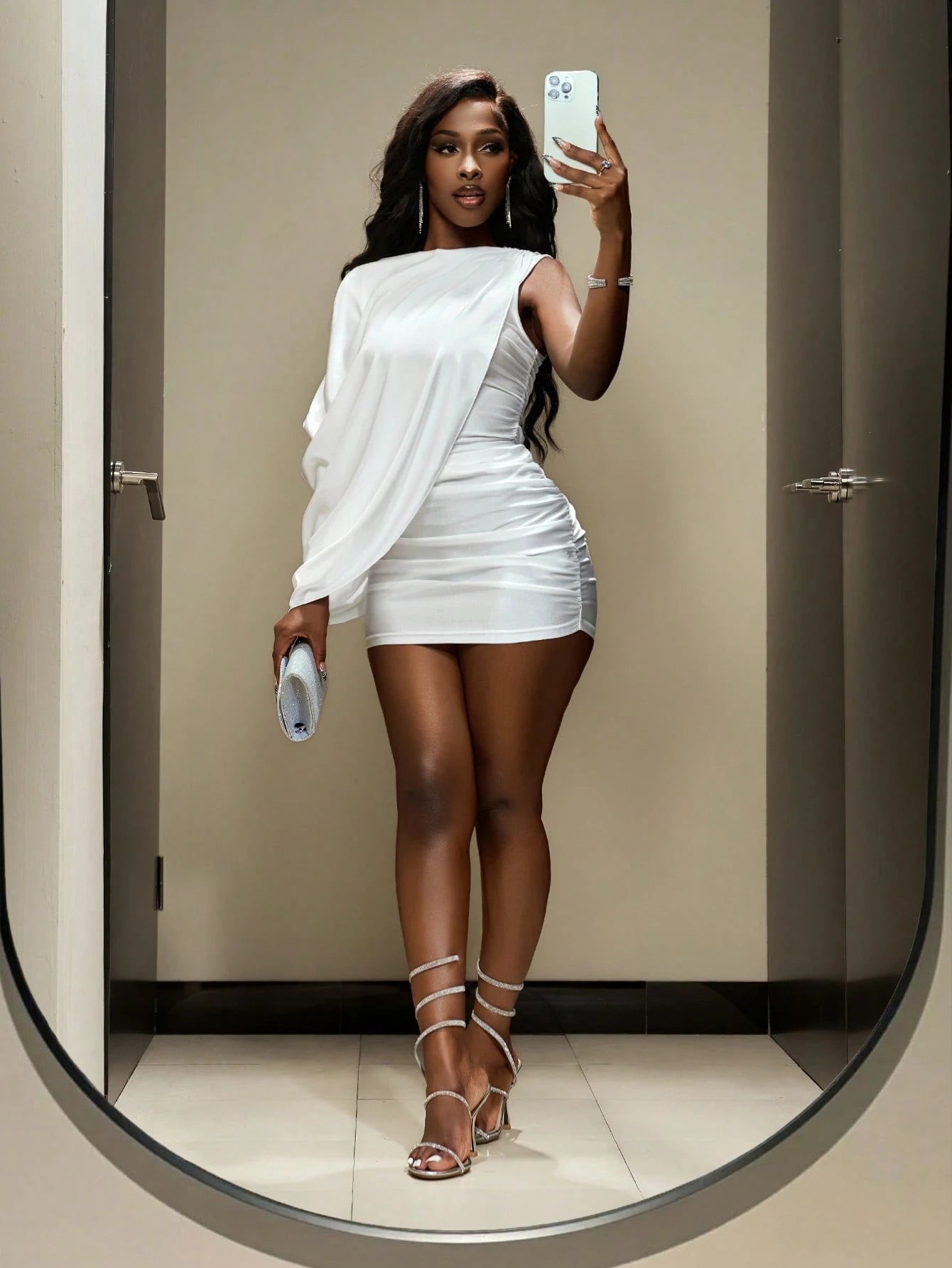 Slaydiva Fashion Little Lady Celebrity Elegant Party Birthday Bar Nightclub Dating Sisters Gathering One Shoulder Cape Ultra Short Tight Mini Dress-A