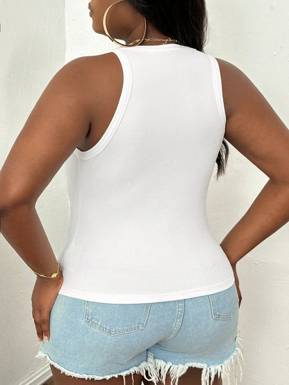Slaydiva Plus Size Casual Fitted White Tank Top