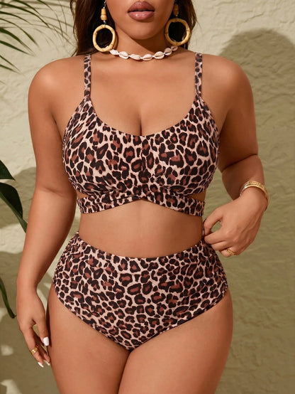 Slaydiva Plus Size Printed Two-Piece Swimsuit Set