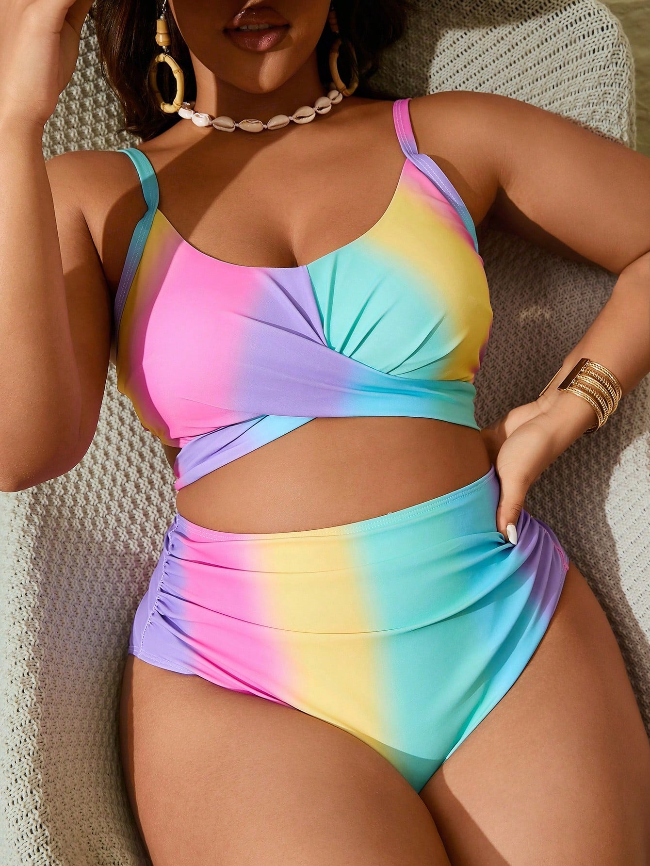 Slaydiva Plus Size Printed Two-Piece Swimsuit Set