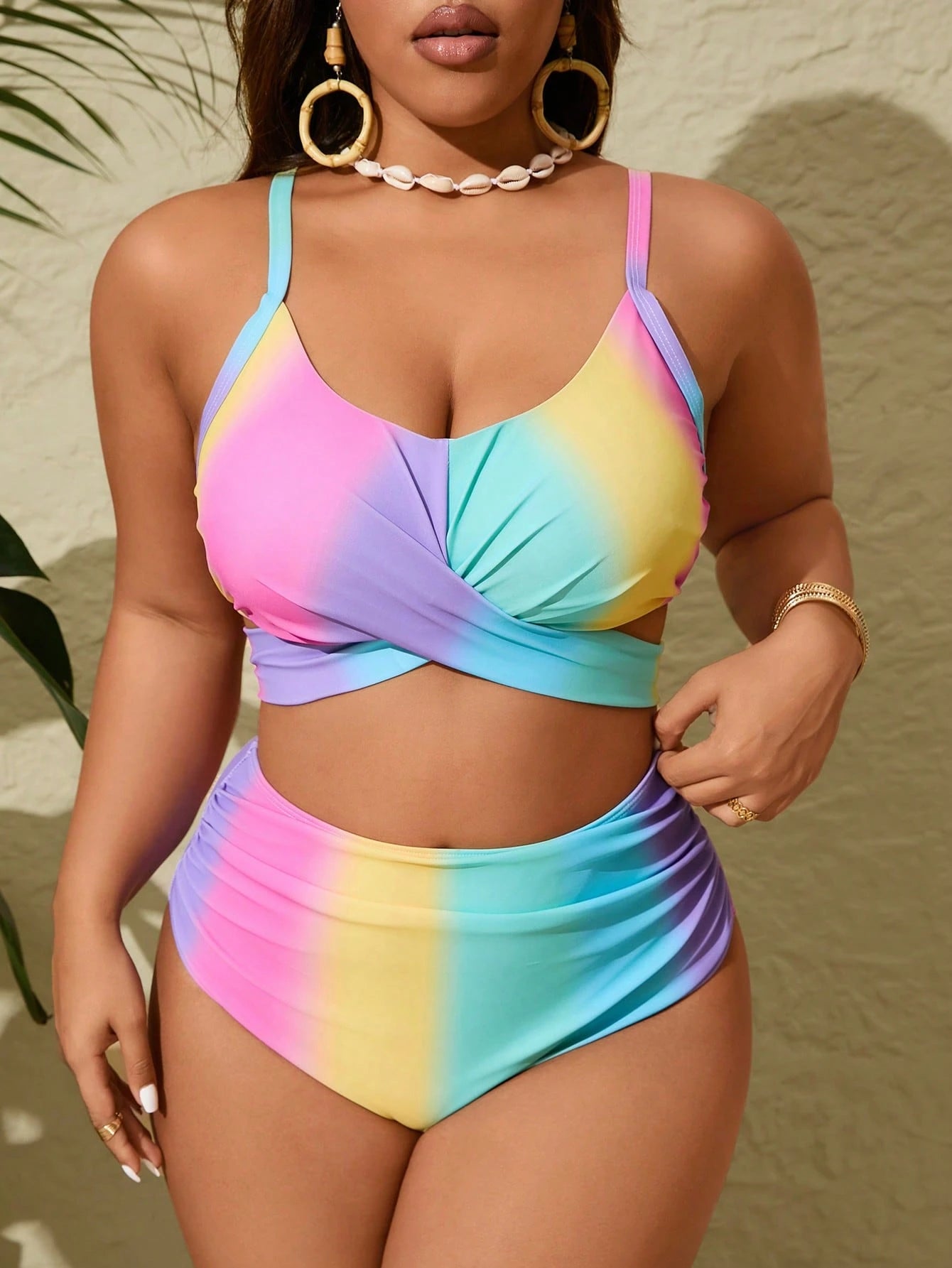 Slaydiva Plus Size Printed Two-Piece Swimsuit Set