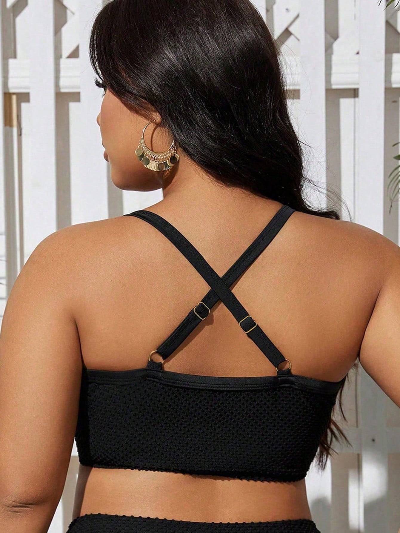 Slaydiva Plus Size Solid Color Drawstring Camisole Swimwear Top