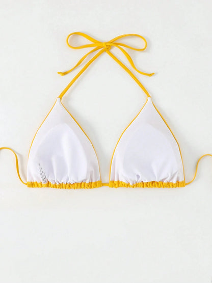Slaydiva Plus Size Solid Color Halter Tie Knot Triangle Bikini Top