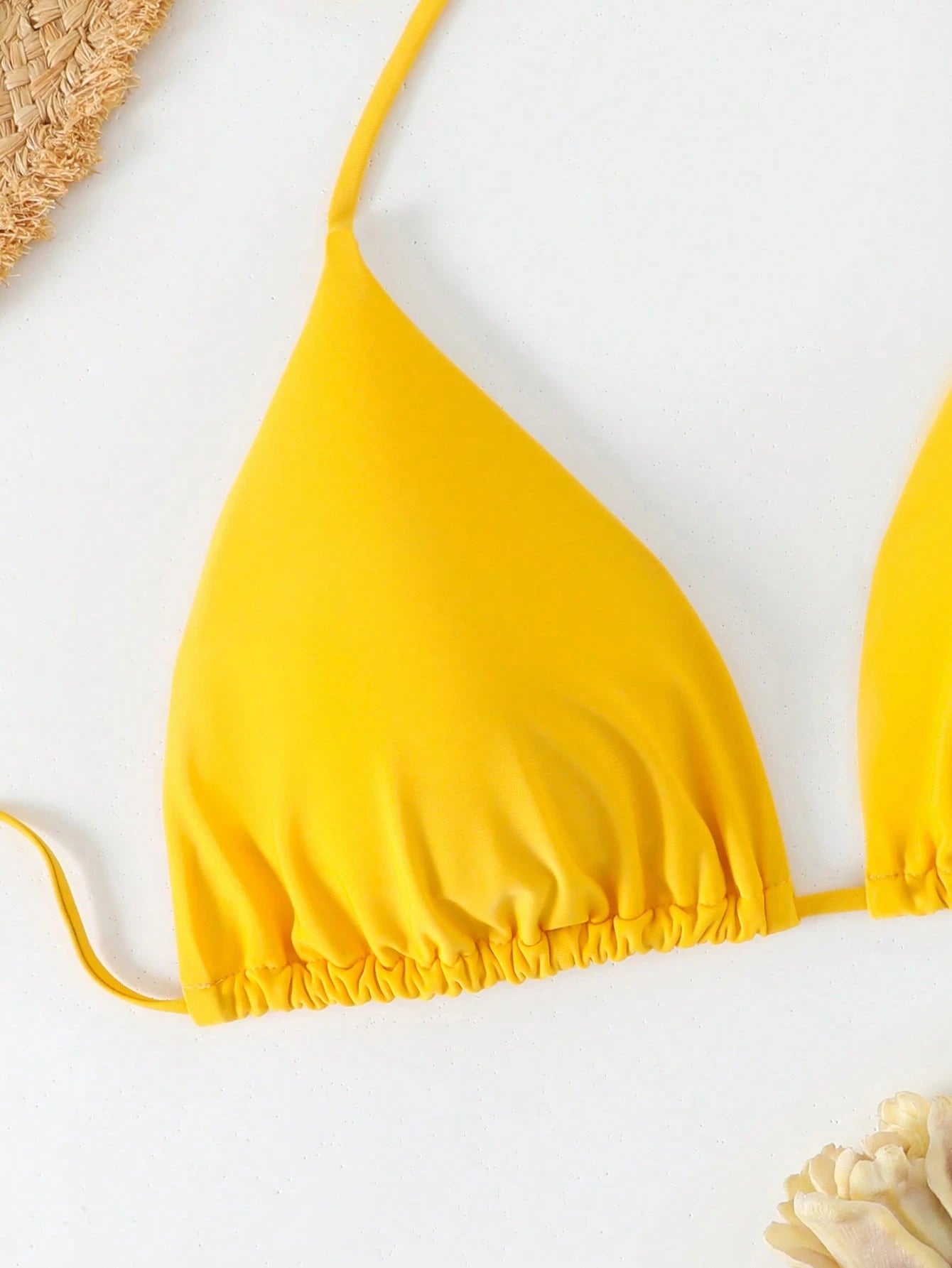 Slaydiva Plus Size Solid Color Halter Tie Knot Triangle Bikini Top