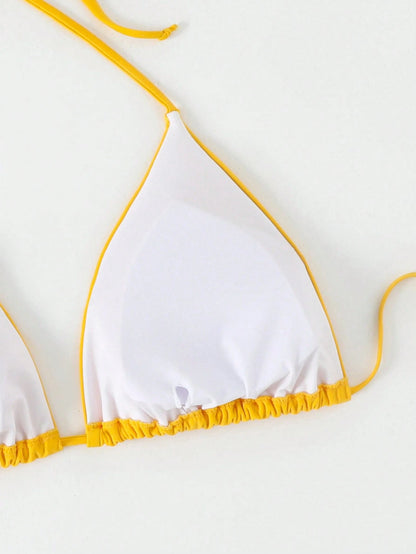 Slaydiva Plus Size Solid Color Halter Tie Knot Triangle Bikini Top