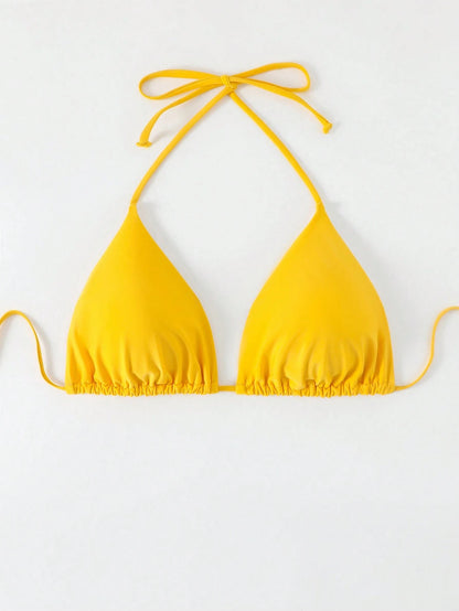 Slaydiva Plus Size Solid Color Halter Tie Knot Triangle Bikini Top