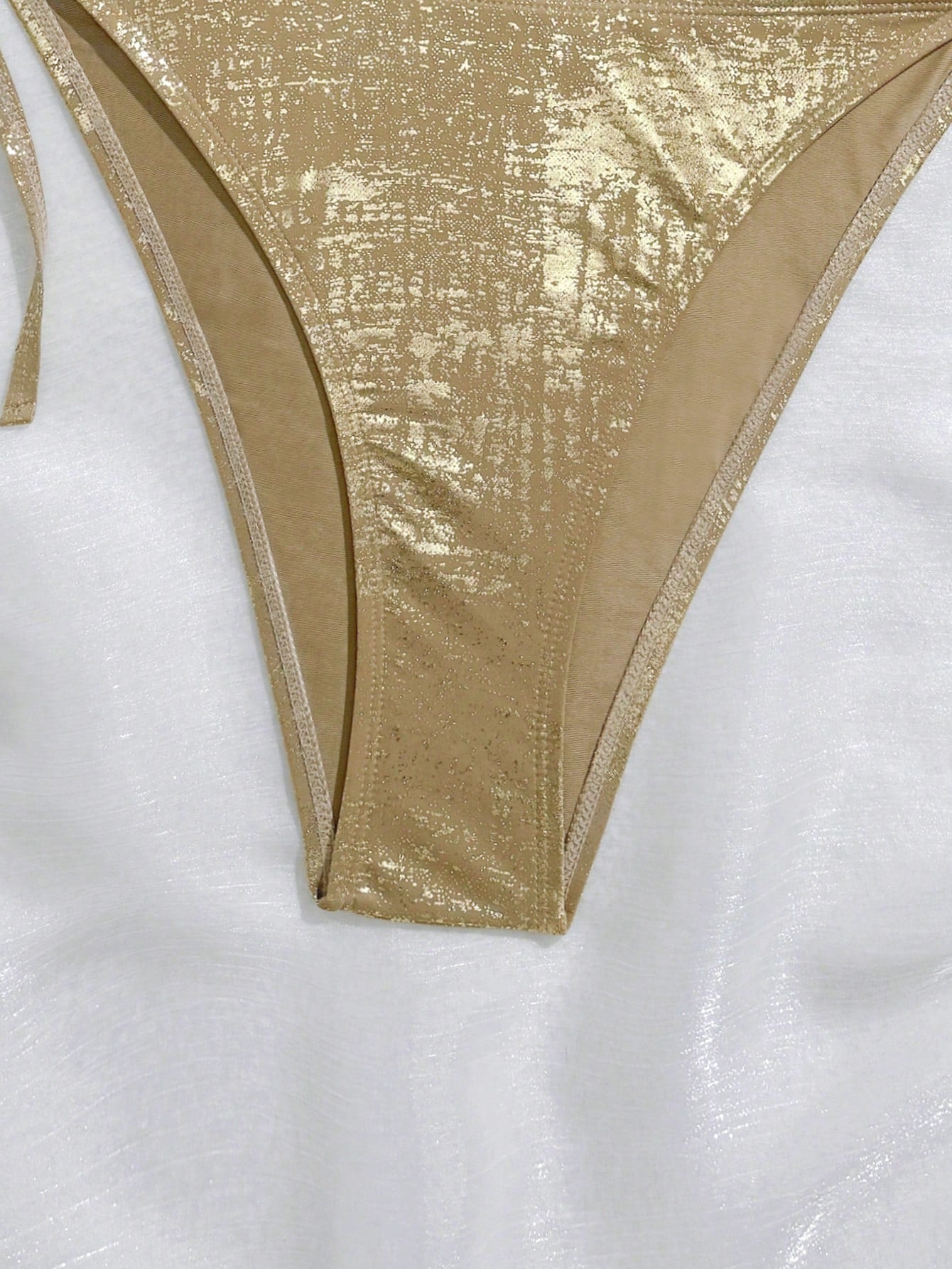 Slaydiva Plus Size Swimwear Set, Colorful Metallic Fabric Tie-Front Bikini Top Paired With Tie-Waist Bikini Bottom, Sexy Beach Vacation Swimwear