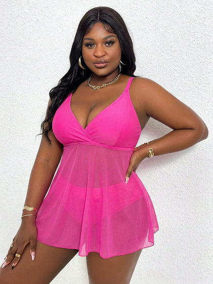 Slaydiva Plus Size Women's 2026 New Summer Beach Vacation Sheer Strap Party Swimsuit Dress