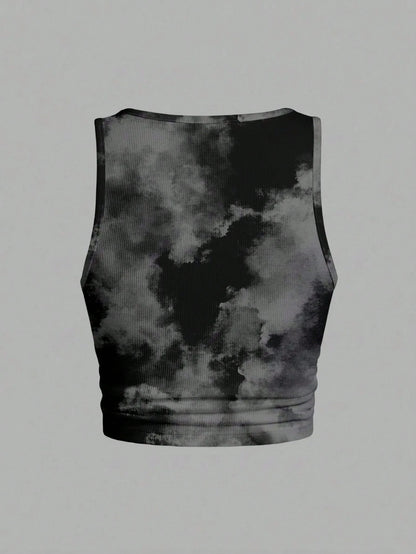 Slaydiva Plus Size Women's Tie-Dye Print Notch V-Neck Tank Top Casual Minimalist Suitable For Summer