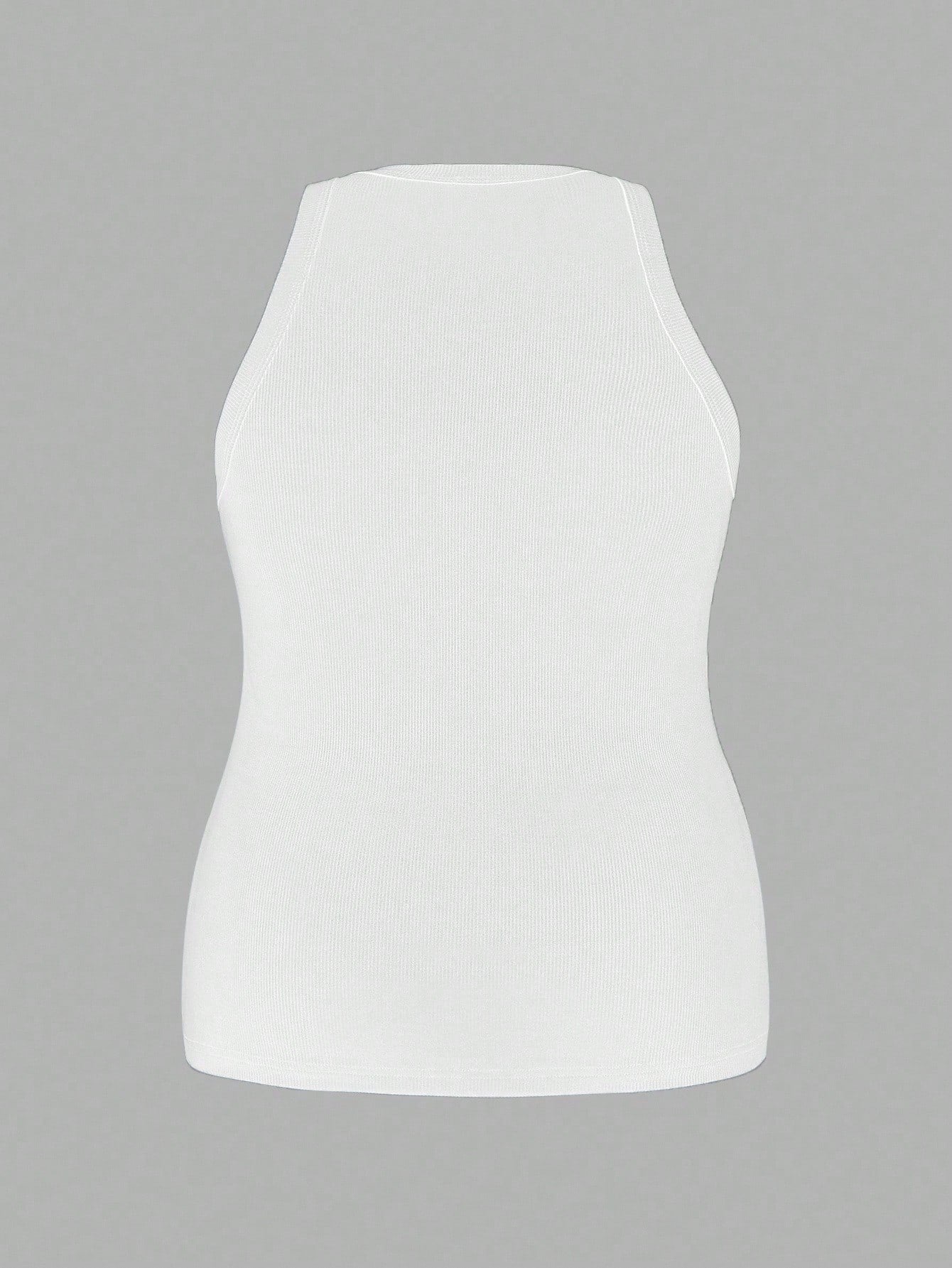 Slaydiva Plus Size Women Solid Color Ribbed Wide Hem Fitted Sports Tank Top, Suitable For Spring & Summer White Black Capri Women's Tank Tops