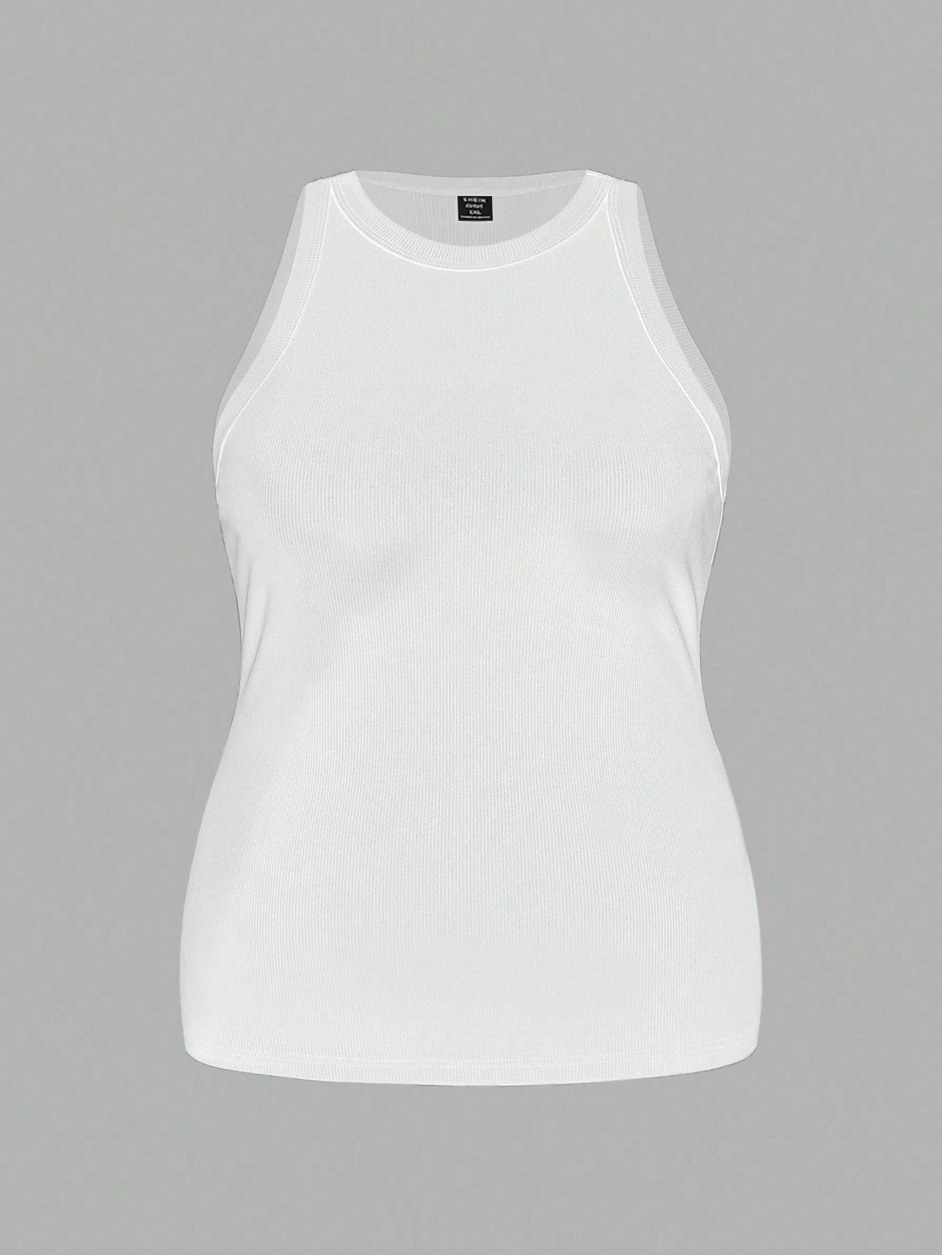 Slaydiva Plus Size Women Solid Color Ribbed Wide Hem Fitted Sports Tank Top, Suitable For Spring & Summer White Black Capri Women's Tank Tops