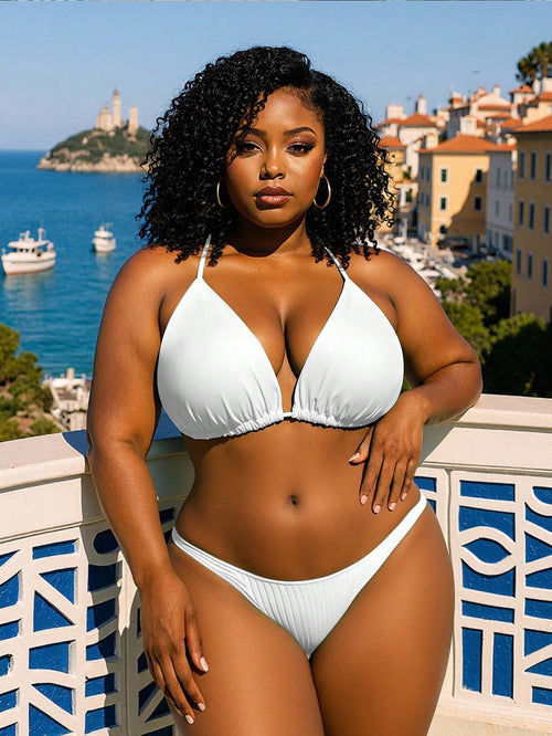 Slaydiva Summer Beach Plus Ruched Halter Bikini Top