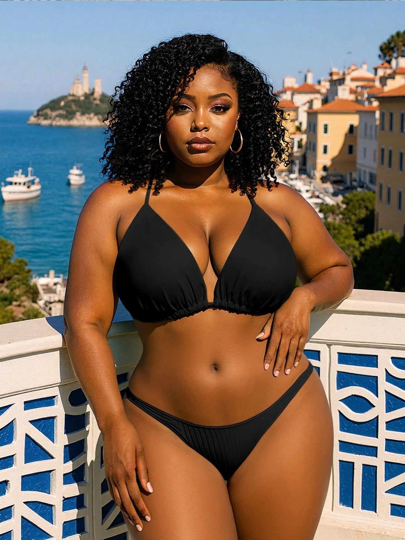 Slaydiva Summer Beach Plus Ruched Halter Bikini Top