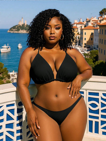 Slaydiva Summer Beach Plus Ruched Halter Bikini Top