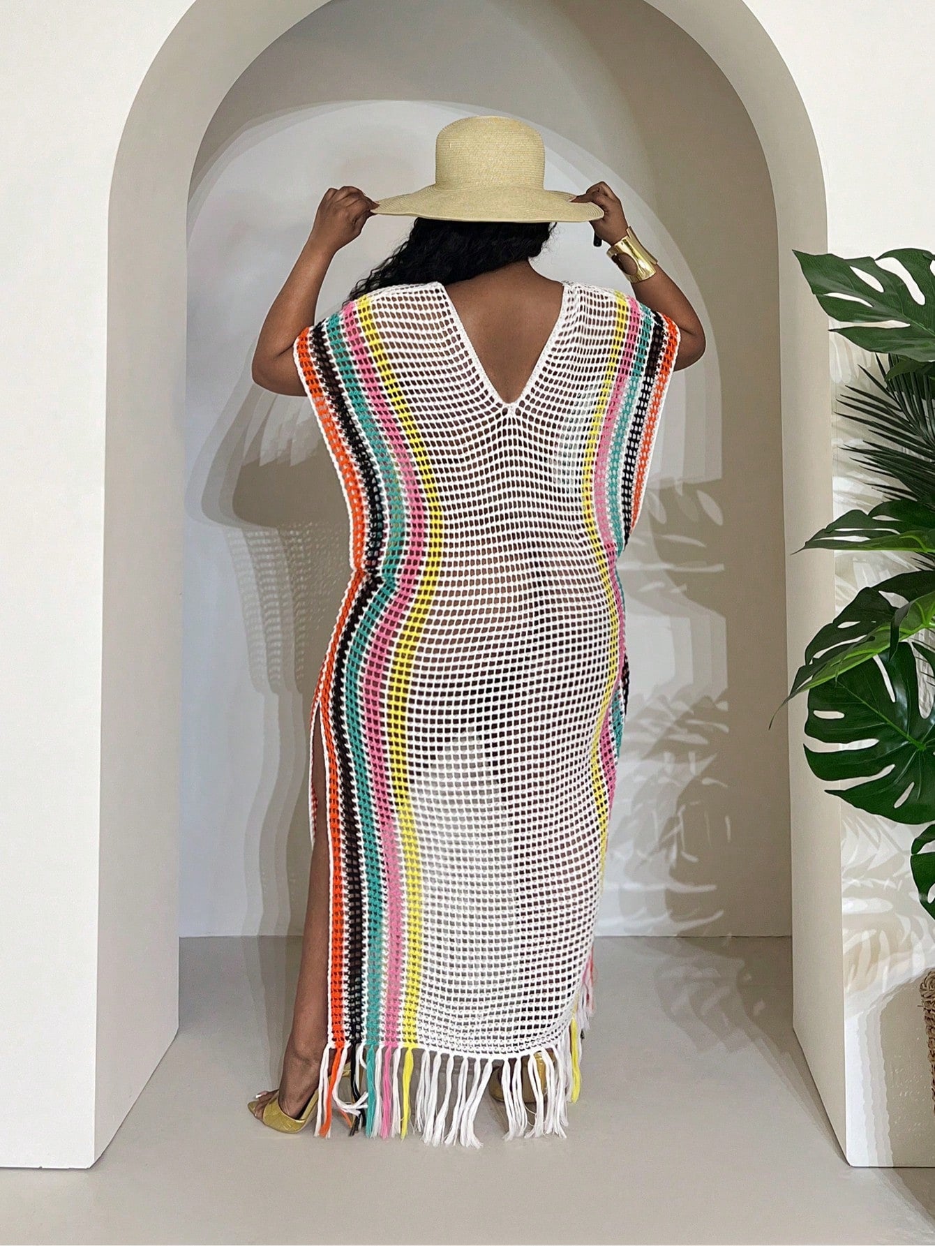 Slaydiva Women's Butter Yellow Summer Boho Vacation Holiday Lightweight Knit Crochet Beach Cover Up,Plus Size Western Wear Festival Rave Tropical Outfit