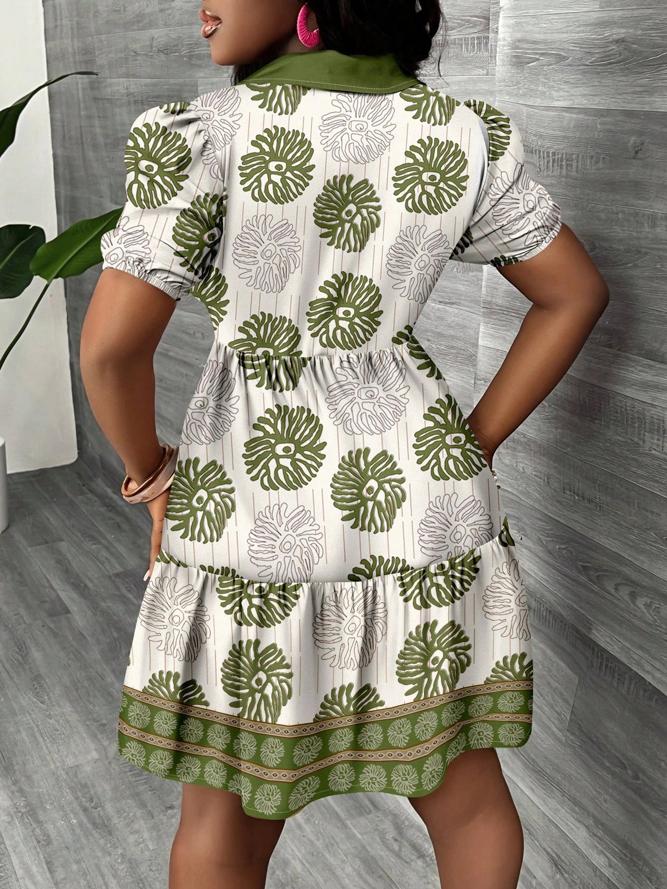 Slaydiva Women's Summer White Floral Mini Shirt Dress, Puff Sleeve A-Line Boho Tropical Holiday Vacation Beach Outfits, Palm Tree Graphic Country Sun Dresses