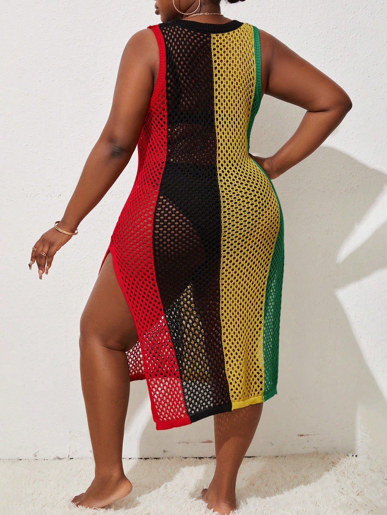 Slayr CURVE Summer Beach Plus Size Color Block Hollow Out Knit Cover Up