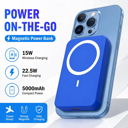 Slim Compact Portable Magnetic Wireless Power Bank 5000mAh 15W Wireless Charging 22.5W PD Fast Charging Phone Charger Strong Magnetic Attachment Back To School Supplies Lightweight Compact Charger For