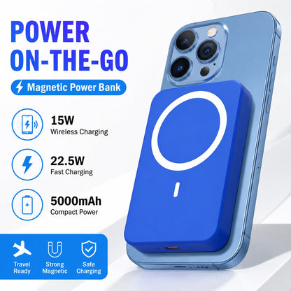 Slim Compact Portable Magnetic Wireless Power Bank 5000mAh 15W Wireless Charging 22.5W PD Fast Charging Phone Charger Strong Magnetic Attachment Back To School Supplies Lightweight Compact Charger For