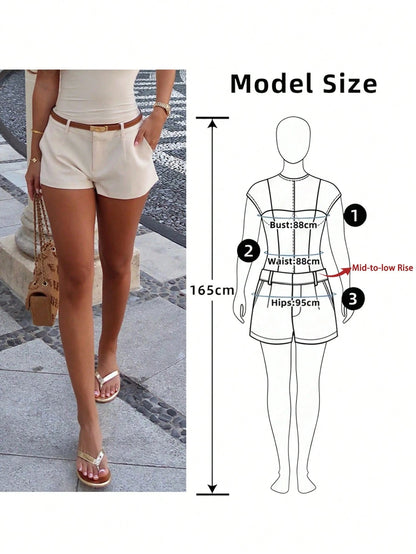 SMILE CHIC 2026 Summer New Ultra Low Waist Elegant Fashion Solid Color Shorts (Belt Not Included), Y2K Aesthetic