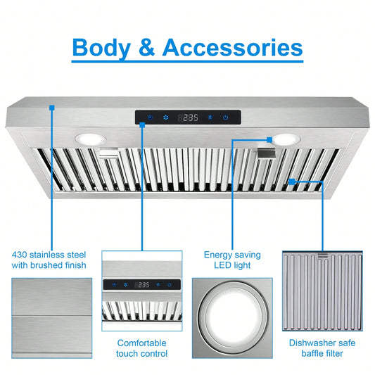 SNDOAS Range Hood 30 Inch Under Cabinet,Ductless Range Hoods With Touch Control,3-Venting Kitchen Hood,Stainless Steel Vent Hood,Under Cabinet Range Hood 30 Inch,Hood Vents For Kitchen 3 Speeds