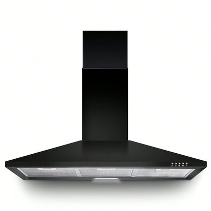SNDOAS Range Hood 36 Inch,Black Vent Hood With 450CFM & 3-Speed, Ducted/Ductless Convertible,Mesh Filters & Push Button Control For Stove Hood,Chimney-Style Black Range Hood Wall Mount