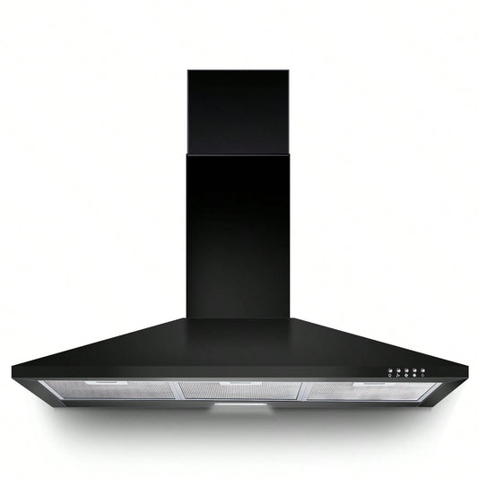 SNDOAS Range Hood 36 Inch,Black Vent Hood With 450CFM & 3-Speed, Ducted/Ductless Convertible,Mesh Filters & Push Button Control For Stove Hood,Chimney-Style Black Range Hood Wall Mount