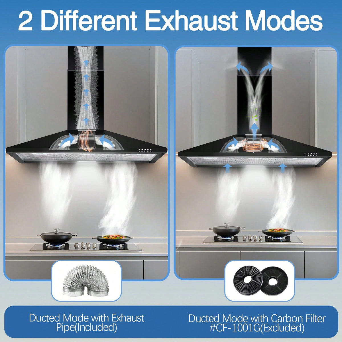 SNDOAS Range Hood 36 Inch,Black Vent Hood With 450CFM & 3-Speed, Ducted/Ductless Convertible,Mesh Filters & Push Button Control For Stove Hood,Chimney-Style Black Range Hood Wall Mount