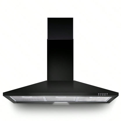 SNDOAS Range Hood 36 Inch,Black Vent Hood With 450CFM & 3-Speed, Ducted/Ductless Convertible,Mesh Filters & Push Button Control For Stove Hood,Chimney-Style Black Range Hood Wall Mount
