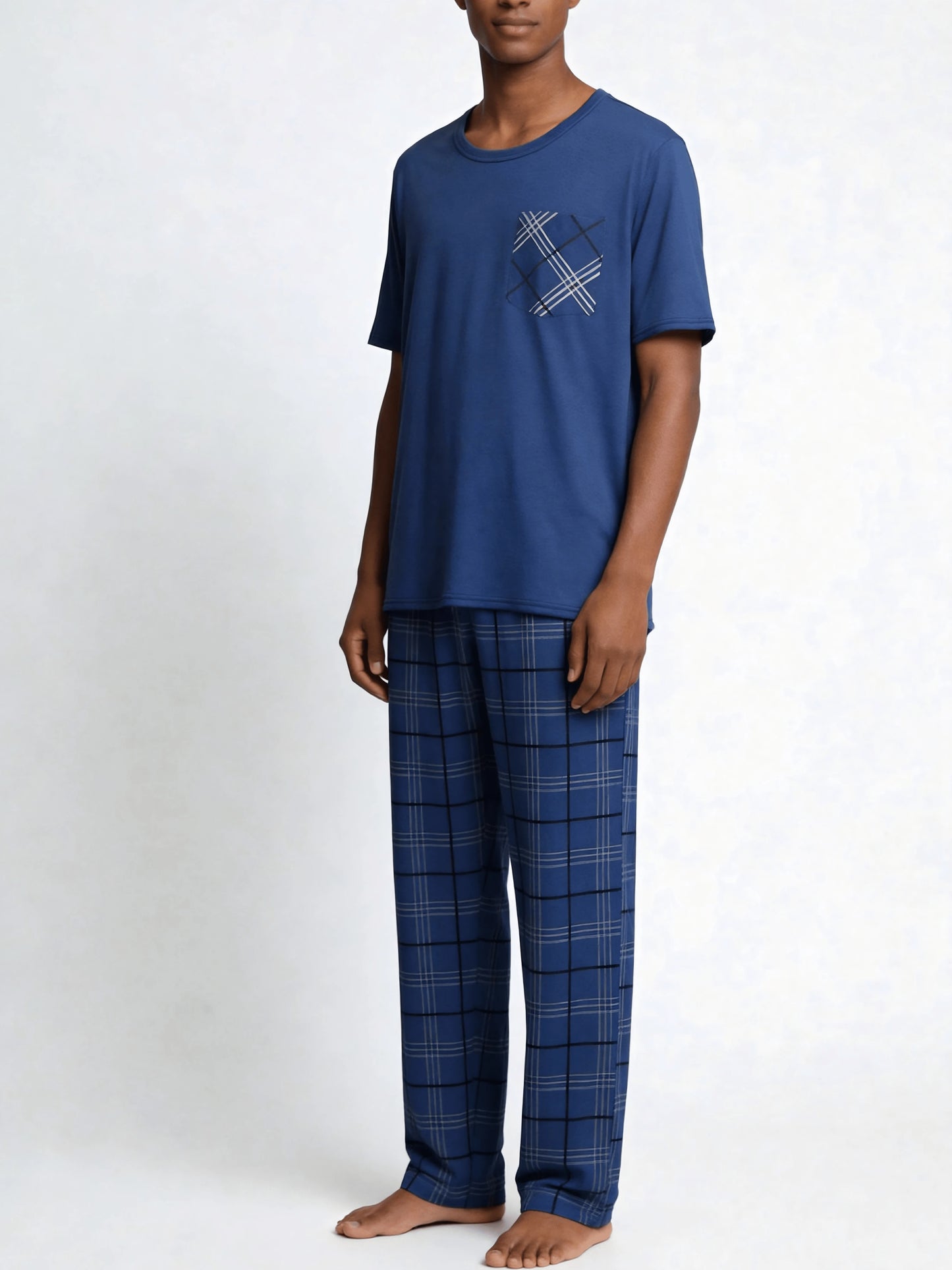 Snug League 2pcs Men's Short Sleeve Thin Pajama Set- Shorts & Pants, Summer Sleepwear Set