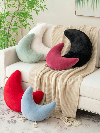 Soft Faux Fur Moon Shaped Decorative Throw Pillow, Suitable For Bedroom, Bed And Sofa, Easter Decor Cushion, Applicable For Spring Sofa, Bedroom, Living Room, Light Pink