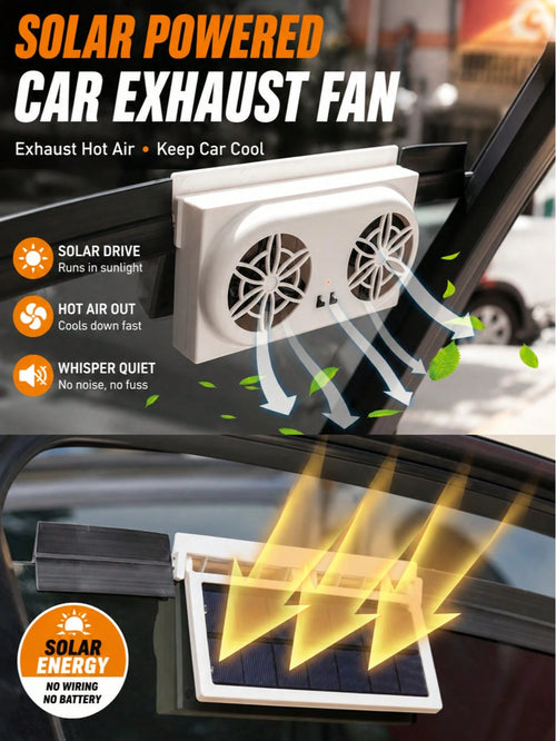 Solar Powered Car Window Exhaust Fan Air Purifier, Solar Powered Ventilation Cooling Fan, Suitable For Back Seat Or Front Seat, Vehicle Ventilation Fan, Car Window Ventilation Cooling Fan With 2 Air O