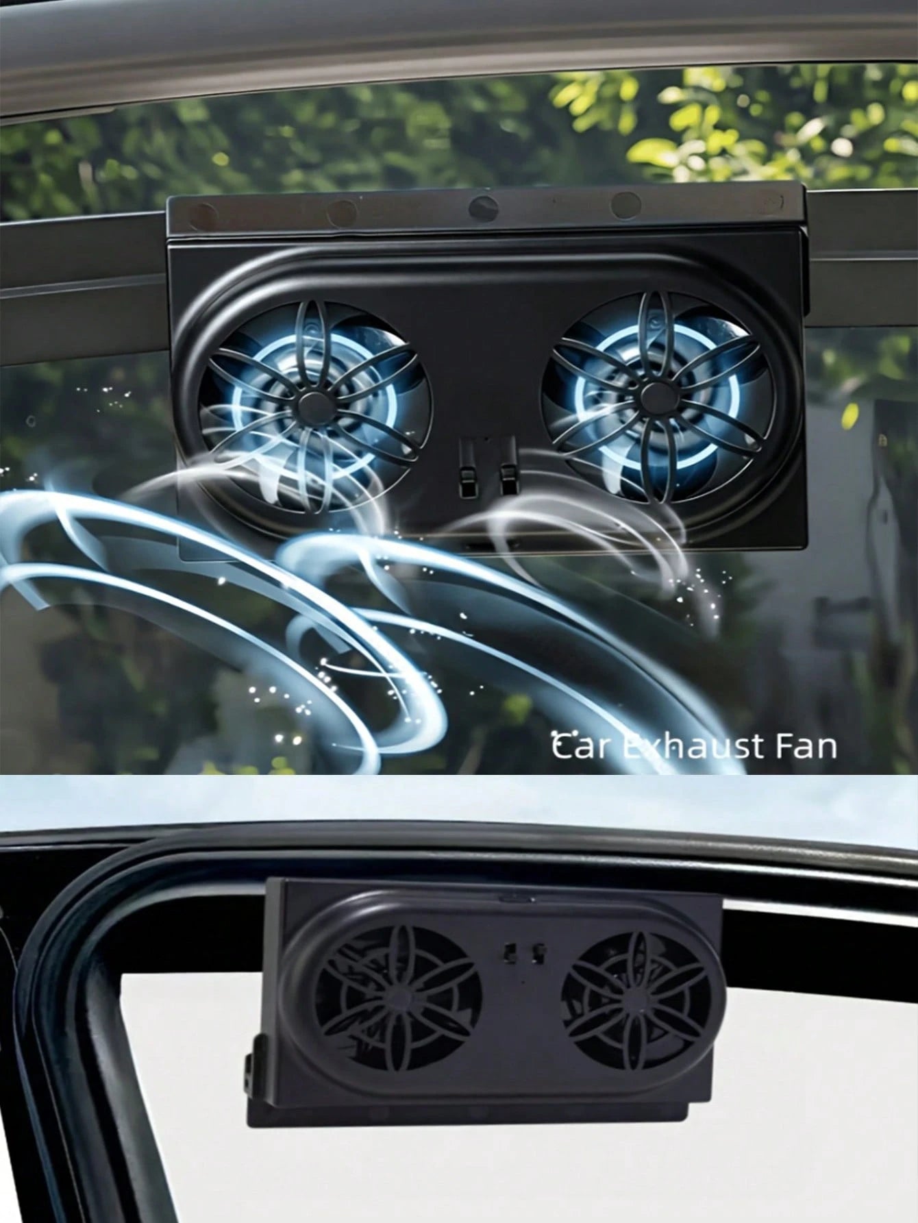 Solar Powered Car Window Exhaust Fan Air Purifier, Solar Powered Ventilation Cooling Fan, Suitable For Back Seat Or Front Seat, Vehicle Ventilation Fan, Car Window Ventilation Cooling Fan With 2 Air O